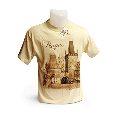 T-Shirt Prag Digital Karlsbrücke sepie D2. - Beige
