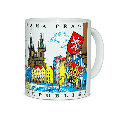 Mug  painted Prague - Old Town Square white - White