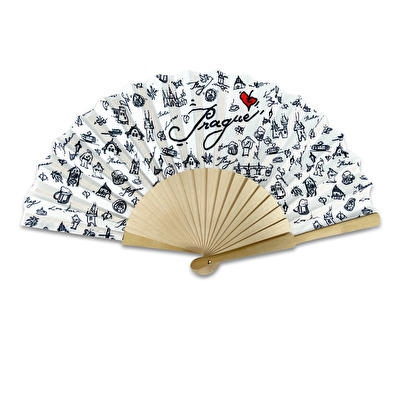 Wooden-textil Hand fan Prague PAR