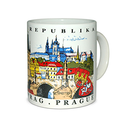 Mug  painted Prague - Bridge Tower J white  - White