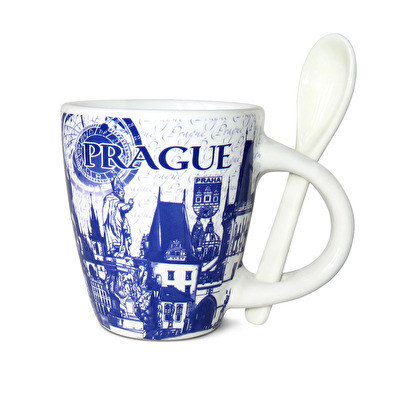 Mug Prague with a spoon Blue