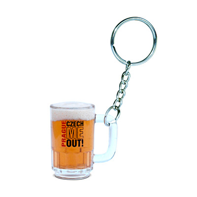 Plastic keychain beer stein Prague C.M.O.