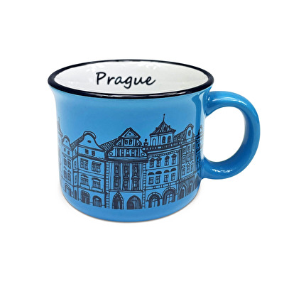 Blue ceramic tin can Prague houses 