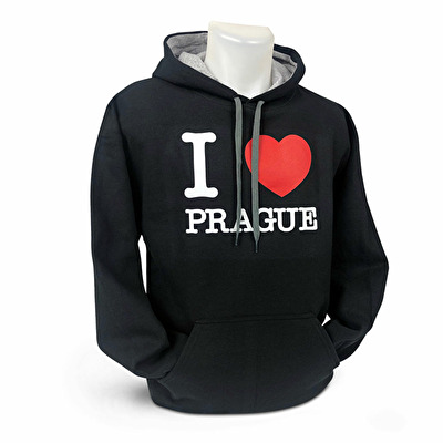 Mikina s kapucí I love PRAGUE černá M32. - Černá