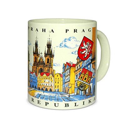 Mug  painted Prague - Old Town Square beige - Beige
