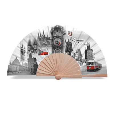 Wooden-textil Hand fan Prague MONTAZ