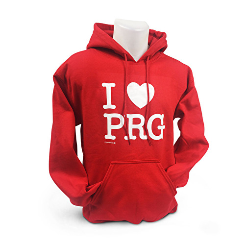 Sweatshirt mit Kapuze I love PRG rot M24. 