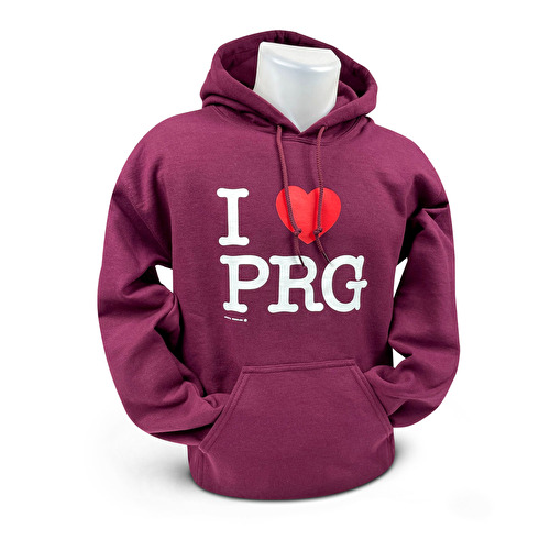 Sweatshirt mit Kapuze I love PRG weinrot M24. 