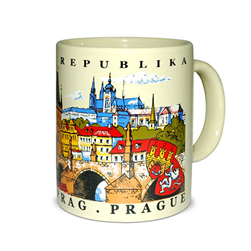 Mug  painted Prague - Bridge Tower J beige