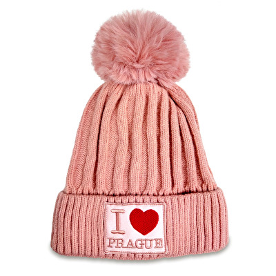 Winter hat with Pom-Pom I love PRAGUE light pink