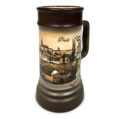 Ceramic tankard brown Prague 0,6 l 10X.