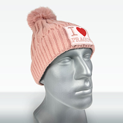 Winter hat with Pom-Pom I love PRAGUE light pink