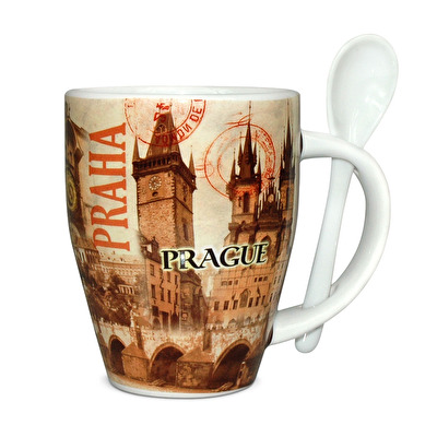 Tasse groß Prag mit Löffel Retro