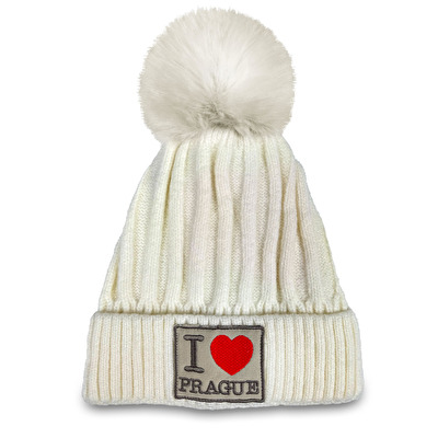 Winter hat with Pom-Pom I love PRAGUE light beige