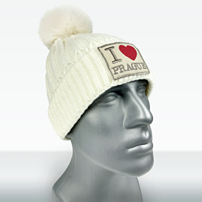 Winter hat with Pom-Pom I love PRAGUE light beige