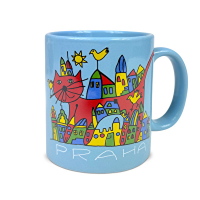 Tasse Prag die Katze B hellblau